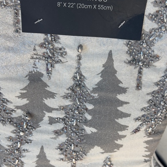 2 Rachel Zoe Beaded Silver Grey Christmas Tree Stockings 22” New Set of 2 - Picture 3 of 7